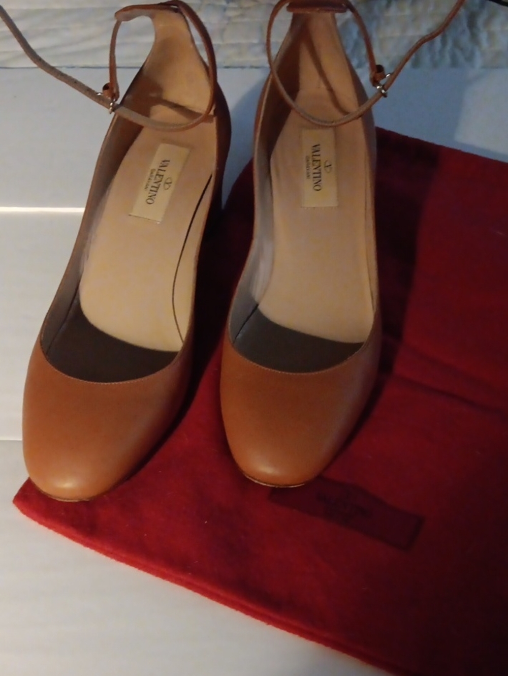 Valentino Tan Leather Ankle-Strap Pumps